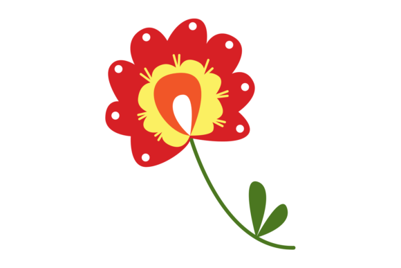 Red Flower Floral Ornament Hand Drawn E