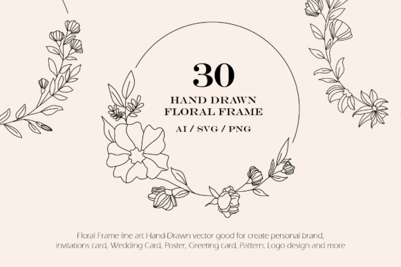 The Creative Power of 30 Floral Frame Line Art Hand-Drawn Designs