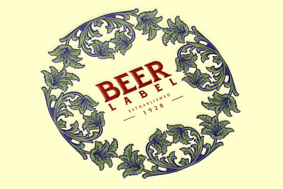 Vintage Elegant Beer Label with Floral Ornate Circle